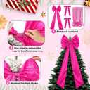 Gejoy Bow Christmas Tree Decoration Set, 30 Pcs Small Bows 1 Pcs 47" x 15.7" Large Tree Topper Satin Bows and Christmas Beads Garland Ornaments, Xmas Bead for Holiday Decor(Rose Red)