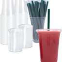 20 oz Clear Plastic Cups with Lids and STRAWS, Disposable Drinking Cups for Cold Drinks, Iced Coffee, Milkshakes, Smoothies, 25 Sets