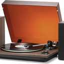 Vinyl Record Player with AT-3600L Cartridge & 60W Speakers, 2-Speed Belt-Drive Turntable, Built-in Phono Preamp, BT Output Input & AUX-in, Auto Stop