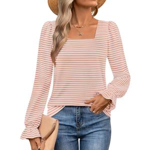 ZESICA Women's Square Neck Tops Puff Long Sleeve Shirts Fall Fashion 2026 Clothes (Pink, M)