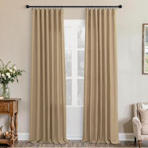 KOUFALL Burlap Curtains Farmhouse,Tan Light Brown Camel 84 Inches Long Sheer Linen Farm House Country Style Rustic Curtains for Living Room Bedroom (52"W x 84"L (Pack of 2))
