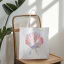 Ocean Beach Tote Bag, Coquette Bow Seashell Coastal Canvas Tote Bags for Women, Beach Gifts for Women, Gifts for Ocean Lovers, Preppy Pink Conch Beachy Reusable Grocery Shopping Bags