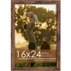 16x24 Picture Frame, Classic Brown 16 x 24 Poster Frame for Horizontal or Vertical Wall Mounting, 1 Pack