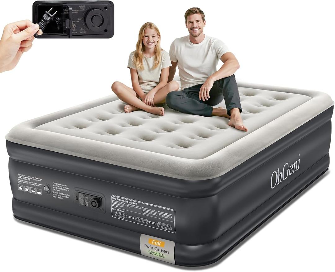 OhGeni Air Mattress Full with Built-in Pump,18'' Comfortable Blow Up Colchones Inflables Mattress for Home,Guests,Foldable,Portable Bed for Adults,Durable Airbed Supports Up to 600 lbs,Black OhGeni Air Mattress Full with Built-in Pump,18'' Comfortable Blow Up Colchones Inflables Mattress for Home,Guests,Foldable,Portable Bed for Adults,Durable Airbed Supports Up to 600 lbs,Black