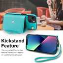 KIHUWEY Compatible with iPhone 13 Crossbody Wallet Case, PU Leather Purse Case with RFID Blocking Card Holder Detachable Wrist Strap Kickstand Cover for iPhone 13 6.1inch-(Mint Green)