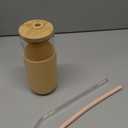 VITEVER 20 OZ Glass Cups with Bamboo Lids and Straws - Beer Can Drinking Glasses with Silicone Protective Sleeve Set, Iced Coffee Glasses, Cute Tumbler Cup for Water, Tea, Gift - Pink, Amber