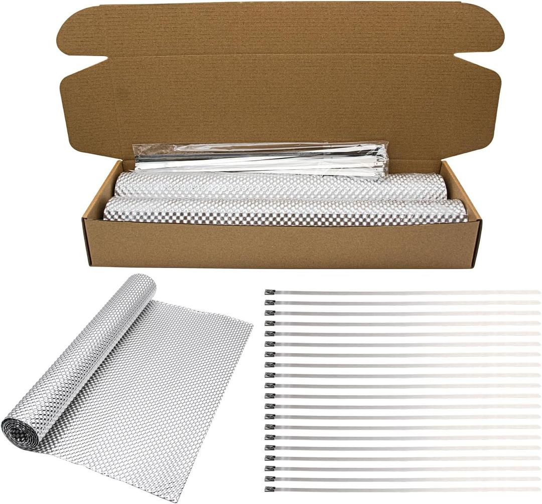 2 x 15" x 39" Rolls Exhaust Heat Shield Automotive,Embossed Aluminum Heat Shield Kit with 20PCS Stainless Steel Ties for Muffler Exhaust Wrap, Fire Wall,Heat Barrier,Wall Behind Grill