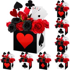 Zhanmai Casino Table Decorations 6 x 6 x 6 Inch Casino Poker Favor Goodie Boxes Supplies for Las Vegas Game Night Birthday Party Themed Centerpieces Decorations(8 Pcs)