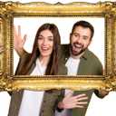 Upgraded 32 x 24 Inch Large Photo Booth Props Picture Frame Vintage Photo Frame Friends Selfie Props for Wedding Mexico Birthday Bachelorette Party Supplies(Gold Style)