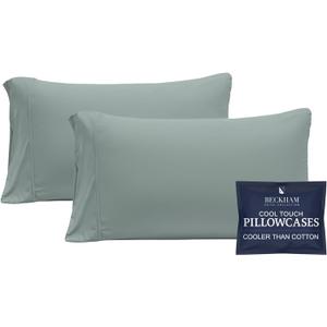Beckham Hotel Collection Cooling Pillowcases for Hot Sleepers, Standard/Queen Size Set of 2, Cool Bedding, Envelope Closure, Silky Soft, Breathable, Moisture-Wicking, Aqua Gray