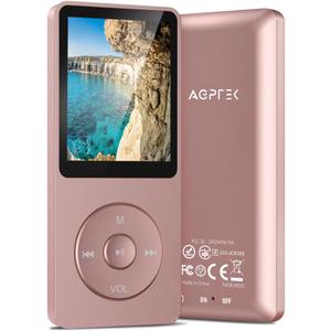 AGPTEK A02S 16GB MP3 Player, 70 Hours Playback Lossless Sound Music Player, Supports up to 128GB, Rose Gold