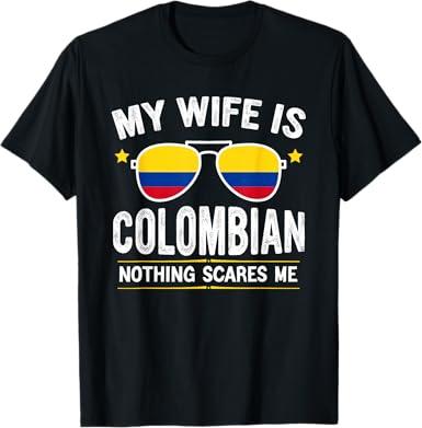 Funny My Wife is Colombian, Proud Husband Colombia Heritage T-Shirt, Black, L