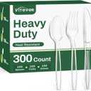 300 Count Heavy Duty Clear Plastic Silverware, Disposable Plastic Utensils Set, 100 Forks, 100 Spoons, 100 Knives, BPA-Free Heat Resistant Durable Plastic Cutlery Set for Party