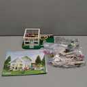 Flower House Building Set with LED Light, Garden House Fountain Countyard Buiding Toy with Flowers Potted & Cat Playset, Greenhouse Model Xmas Decor Gifts for Adults Friends Girls 6+