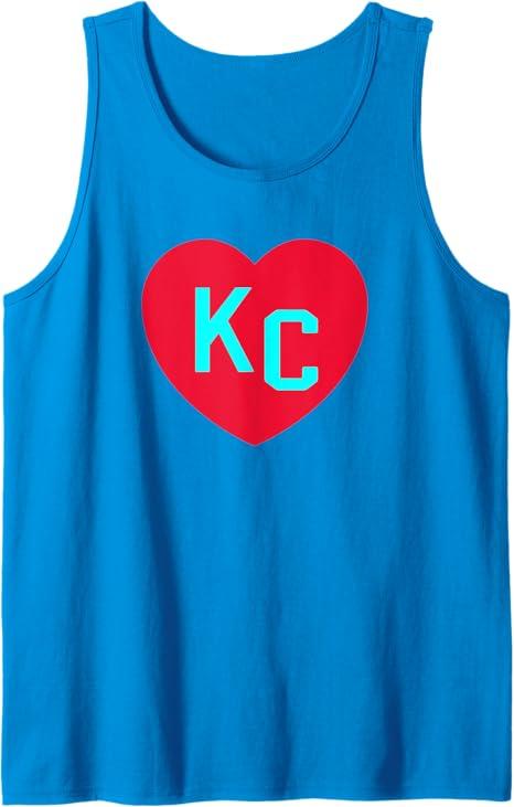Kansas City Teal Blue/Red Heart KC Love Letters Kansas City Tank Top (Small)