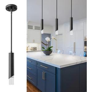 Modern Pendent Lights in Kitchen, Black Mini Pendant Light Bedroom Bedside Table Small Chandelier, Metal Rod Ceiling Pendant Lighting for Kitchen Island Bedroom Restaurant bar (1-Pack)
