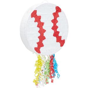 BLUE PANDA Pull String Baseball Pinata for Boys and Girls Sports Themed Birthday Party Decorations (Small, 12.75 x 3 Inches) - Baseball Party Games - Pull String Pinatas for Kids - Birthday Decoration