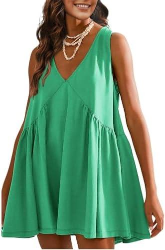 OPCAKM Women's V Neck Sleeveless Mini Dress Loose Summer Pleated Swing Flowy Sundress, Extra Large, Green  OPCAKM Women's V Neck Sleeveless Mini Dress Loose Summer Pleated Swing Flowy Sundress, Extra Large, Green