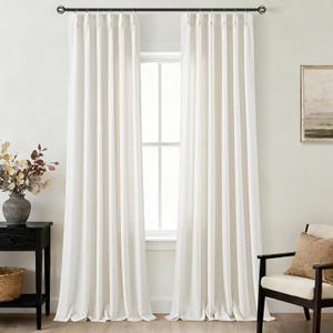 Pinch Pleated Linen Curtains 108 Inches Long for Living Room 2 Panels Set Natural Cream Triple Pleated Drapes for Track System Neutral Boho Ceiling Floor Length 108 Inch High Window Curtains 9 FT