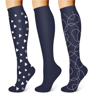 WITHYOU 3 Pairs Compression Socks for Women & Men 15-20 mmHg,Best Support for Nurses Running Hiking (Small-Medium, 14 Cyan/Cyan/Cyan)