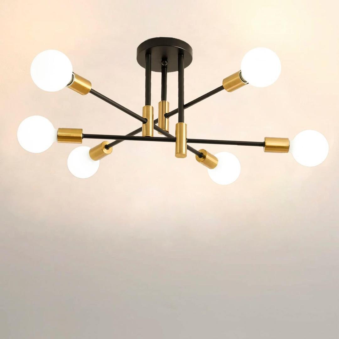 Modern Sputnik Chandelier Ceiling Light 6 Lights, Creative Semi Flush Mount Ceiling Light for Bedroom, Living Room, Kitchen, Dining Room