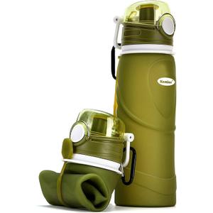 Collapsible Silicone Water Bottles-750ML,Medical Grade,BPA Free Travel Water Bottle Can Roll Up,26oz,Leak Proof Foldable Sports & Outdoor Water Bottles (Green)