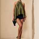 OYOANGLE Women's Halter Neck Sleeveless Top Flowy Asymmetrical Hem Summer Going Out Satin Blouse Shirt Club Wear (Green, M)