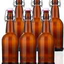 SureSave Beer Bottles with Easy Flip Top | 16 Oz Amber Glass Bottle Set with Airtight Cap for Kombucha, Carbonated Drinks, Brewing, and Fermenting (6 Pack)