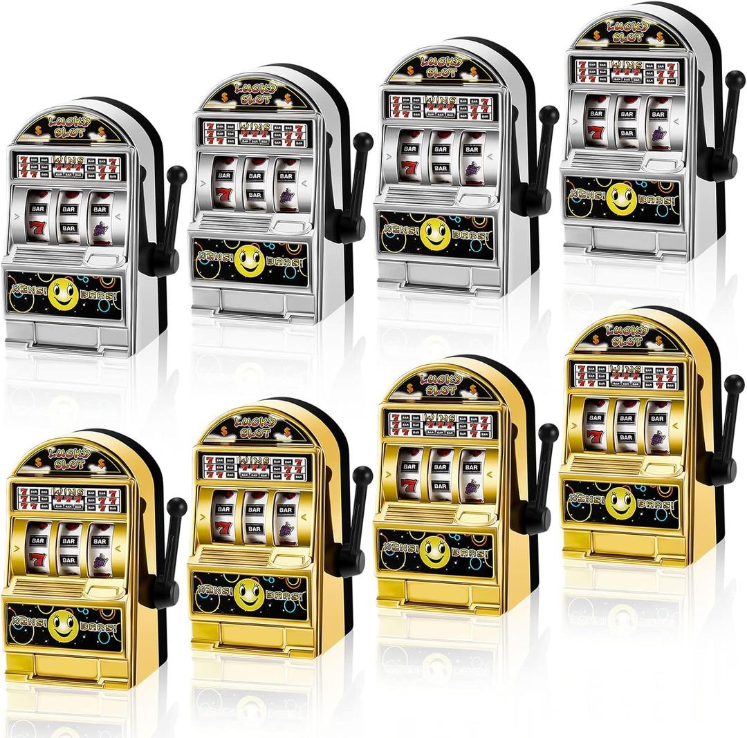 Deekin 12 Pcs Slot Machine Bank Mini Slot Machine Toy with Spin Reels Golden Silver Lucky Bank