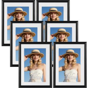 Edenseelake 5x7 Picture Frame Set of 6, Display 4x6 Picture with Mat or 5x7 Without Mat, Black Photo Frame for Wall Hanging or Tabletop