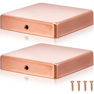 Tandefio 2 Pcs 4x4'' (Actual 3.5x3.5'') Solid Copper Post Caps Fence Flat Decking Caps with Screw for Metal Wood Cedar Fence Deck Corridors Mailbox Posts End Cover