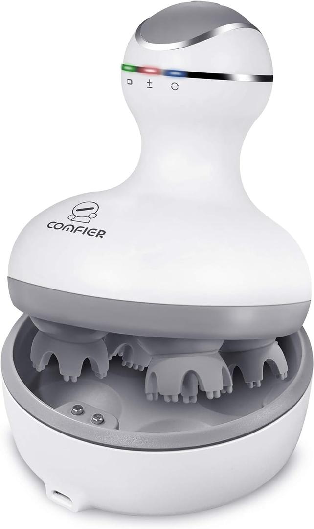 COMFIER Electric Cordless Hair Scalp Massager with Kneading 84 Massage Nodes, Handheld Portable Head Scratcher Massager for Hair Growth, Deep Clean and Stress Relax, Gifts for Men Dad (White)