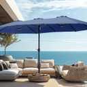 PHI VILLA 15ft Large Patio Umbrellas with Base, Outdoor Double-Sided Rectangle Market Umbrella for Pool Lawn Garden, Haze Blue