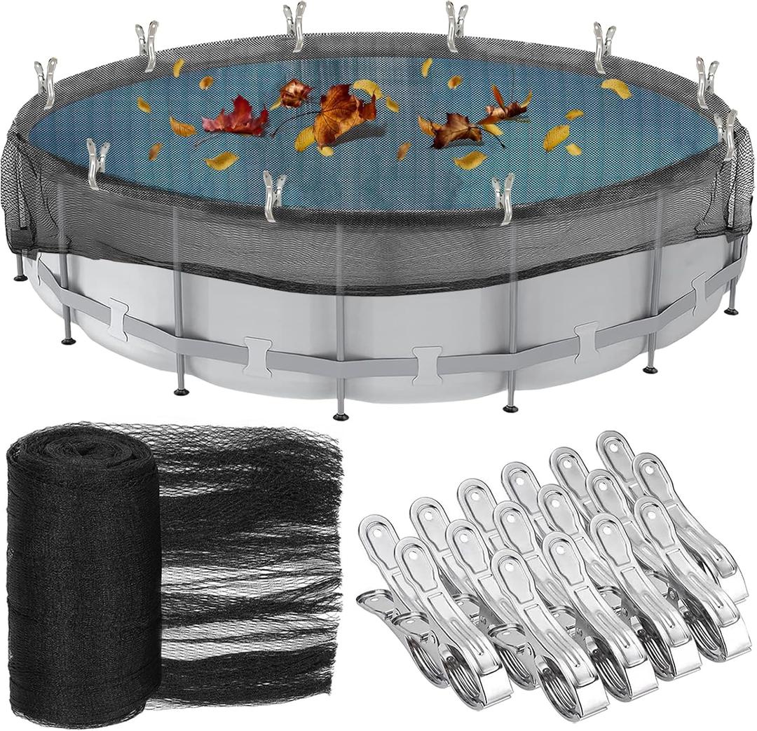 24 Feet Round Pool Leaf Net Cover for Above Ground Pool, 24ft Winter Cover Mesh Cover with 16Pcs Large Metal ClipsPool Safety Net Fits 24FT Above Ground Pool, Keeps Leaves Out of Your Pool