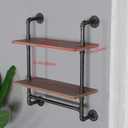 Industrial Pipe Shelving Bathroom Floating Shelves Wall Mounted, 2 Tier 24 inch Rustic Wood Shelf with Towel Bar, Farmhouse Towel Rack Bathroom Shelf Over Toilet, 9.8D x 24W x 29H in