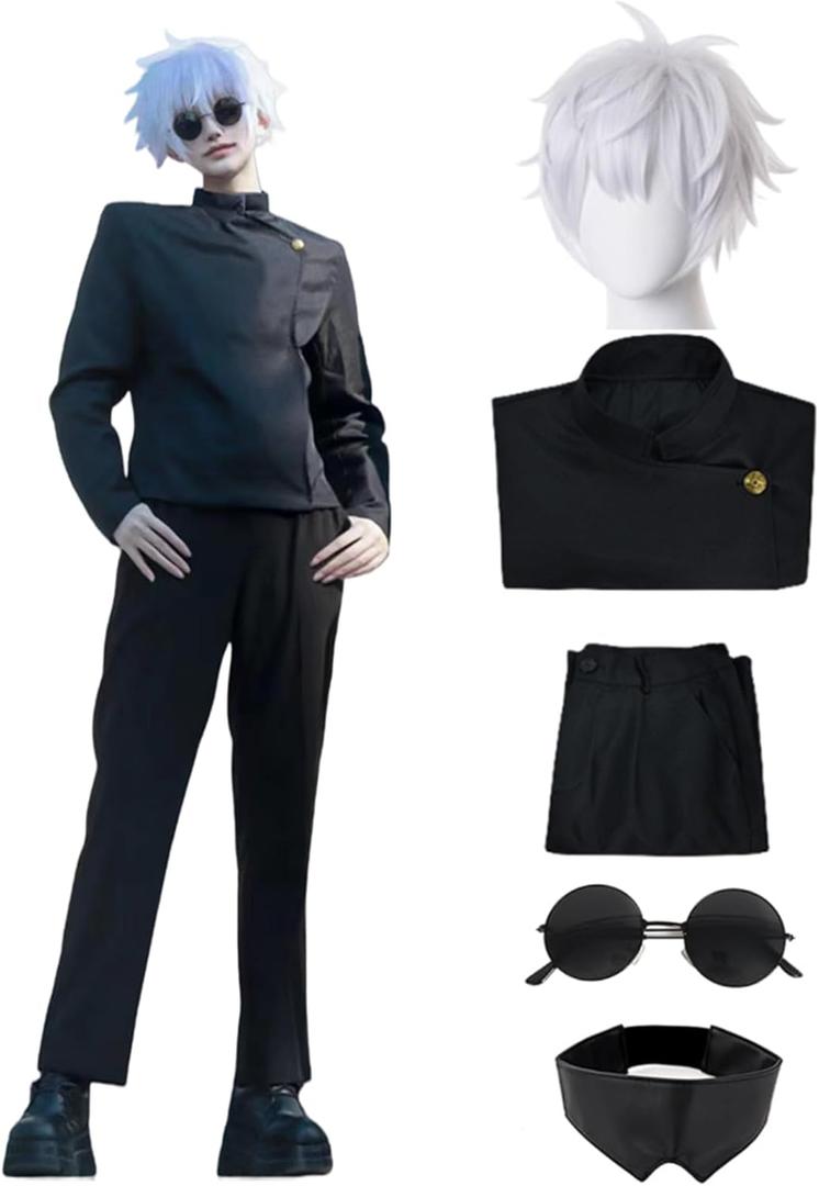 Moalioi Satoru Cosplay Anime Cosplay Costume Outfit Uniform with Eye Mask Glasses Wig Full Set for Men, S