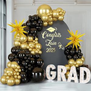 152Pcs Black And Gold Balloons Arch Black Metallic Golden Balloon Ensemble Versatile For Great Gatsby Party Decorations, Graduations,New Years Backdrops Birthday Garland Decor Kit