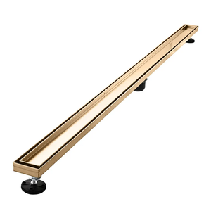 Linear Shower Floor Drain, Brushed Gold 60 Inch 304 Stainless Steel Bathroom Drains Kit, Rectangular Shower Trench Drain with Reversable Tile-in Pattern Drain Cover & Hair Catcher