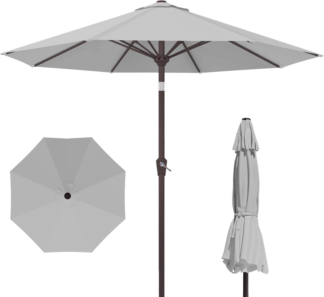 Kingdura 10FT Outdoor Patio Umbrella, Market Table Umbrella with Push Button Tilt and Crank, 8 Sturdy Fiberglass Ribs, UV Protection for Pool, Lawn, Deck, Backyard, Garden (Light Grey)