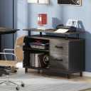 TribesignsFile Cabinet, Shaped Office Desk with Drawers and Storage Shelves, Gray