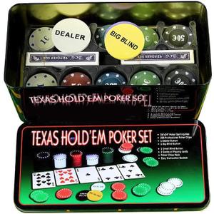 Poker Chip Set with Aluminum Storage Box,Two Decks of Standard Playing Cards,Big Blind,Casino Style Chip for Texas Home Game Holdem Poker Nights,Blackjack,Roulette Games,Casino Parties