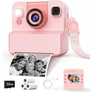 Kids Camera Instant Print Toys for Teenage Girls:1080P HD Digital Video Cameras for Girls, Christmas Birthday Gifts for 3 4 5 6 7 8 9 10 11 12 13 14 Year Old Girl with 32GB Sd Card-Pink