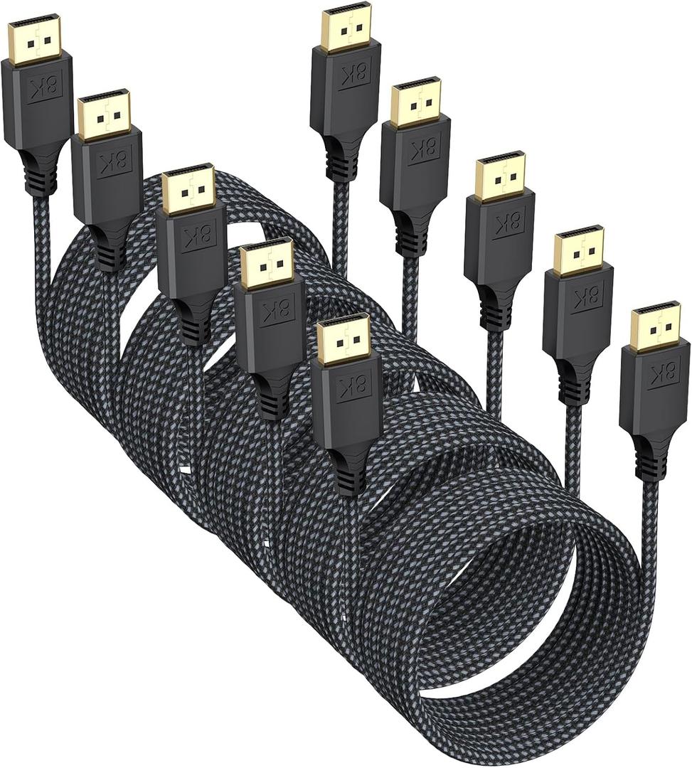 8K Display Port Cable 10 FT 5 Pack, DP Cables DisplayPort 1.4 DP Cord 10ft (8K@60Hz, 4K@144Hz, 2K@240Hz, 32.4Gbps) Compatible for Computer Monitor PC Gaming Laptop