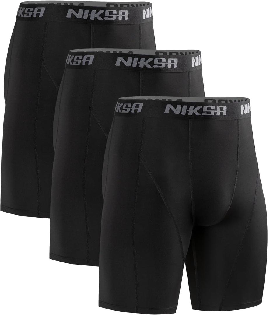 Niksa 3 Pack Compression Shorts Men, Spandex Athletic Workout Running Shorts Performance Sport Baselayer Underwear (XX-Large)