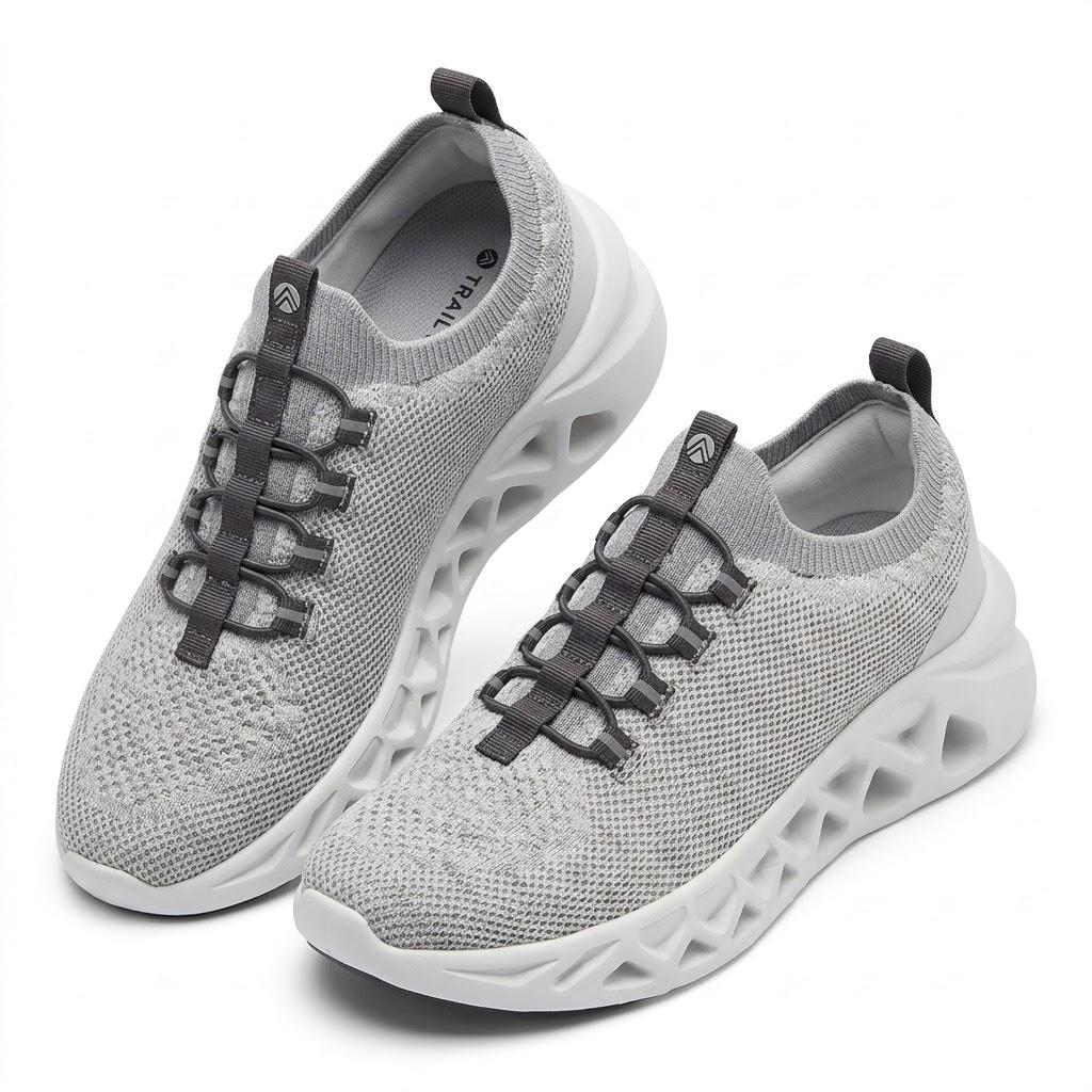 Trajectory Light Gray Knit Cushioned Slip-On Women\'s Sneakers, Size 7.5