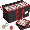 Kesfitt Christmas Ornament Storage Box with 8 Trays,Christmas Storage Container with Dividers Fits 128 Holiday Ornaments Decorations,Double Zipper,Large Xmas Organizer with Pockets(Black)