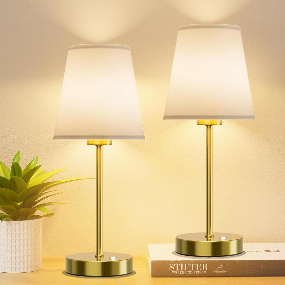 Aipsun Cordless LED Table Lamp 6000mAh Gold Battery Operated Lamp Rechargeable Bedside Table Lamps,Nightstand Lamp with Fabric Linen Shade for Bedroom, Office, Living Room, Reading