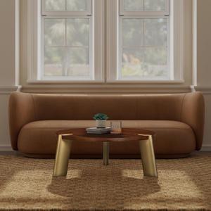 NTC 40 Inch Tribase Boho Wooden Round Coffee Table for Living & Dining Rooms Waterproof & Heat Resistant, Dark Walnut