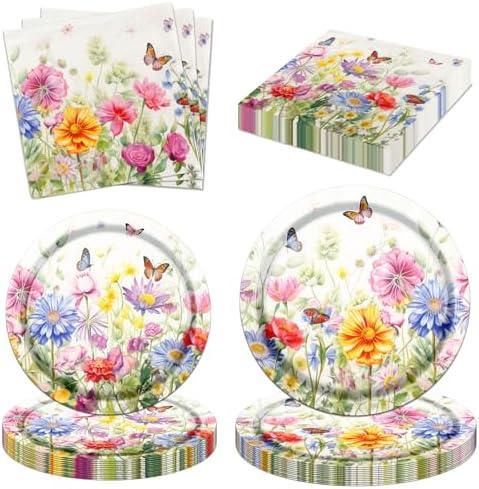 CMUSKO Wildflower Party Decorations, 60Pcs Floral Paper Plates Napkins Table Decorations, Wildflower Decor Tableware Set for Spring Summer Birthday Baby Shower Bridal Shower Garden Tea Party 3Pcs