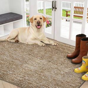 REFETONE Indoor Doormat, Front Door Mat 32"x48" Absorbent Rubber Backing Non Slip Back Door Mats, Washable Low-Profile Inside Floor Mat Door Rugs for Entryway, Resist Dirt Mud Mat for Dogs, Coffee